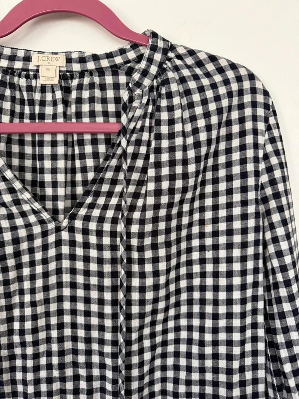 J. Crew Gingham tunic top. Navy & White. Linen & cotton blend Size XS 3/4 sleeve